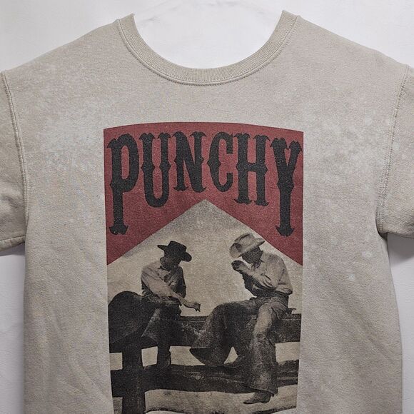 Punchy Western Cowgirl Sweatshirt Rodeo Graphic Pullover No Tag Stained Sleeves - Picture 3 of 15